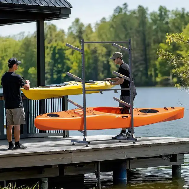 Alt view image 2 of 7 - Bonnlo Kayak Storage Rack, Adjustable Heavy Duty Kayak Rack for Kayaks Paddle Boards, Kayak Paddle Holder for Garage, Spacesaver, Gentle on Padding, Boat Organizer