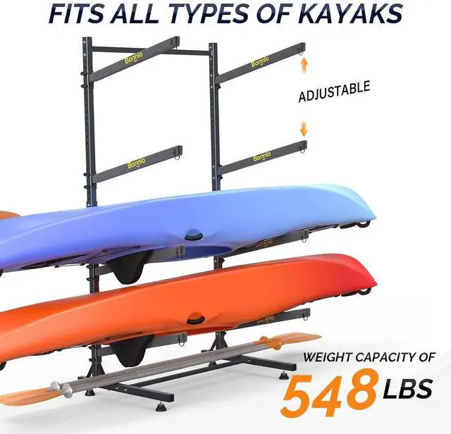 Alt view image 5 of 7 - Bonnlo Kayak Storage Rack, Adjustable Heavy Duty Kayak Rack for Kayaks Paddle Boards, Kayak Paddle Holder for Garage, Spacesaver, Gentle on Padding, Boat Organizer