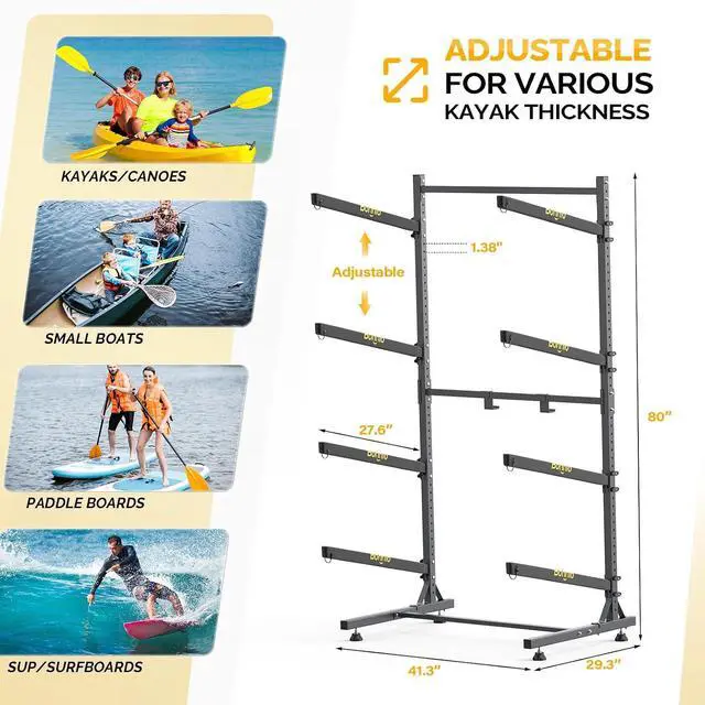 Alt view image 6 of 7 - Bonnlo Kayak Storage Rack, Adjustable Heavy Duty Kayak Rack for Kayaks Paddle Boards, Kayak Paddle Holder for Garage, Spacesaver, Gentle on Padding, Boat Organizer