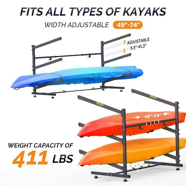 Alt view image 5 of 6 - Bonnlo Kayak Storage Rack, Adjustable Heavy Duty Kayak Rack for Kayaks Paddle Boards, Kayak Paddle Holder for Garage, Spacesaver, Gentle on Padding, Boat Organizer