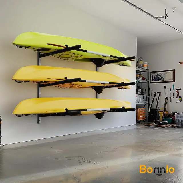 Alt view image 2 of 7 - Bonnlo Kayak Storage Rack, Adjustable Heavy Duty Kayak Rack for Kayaks Paddle Boards, Kayak Paddle Holder for Garage, Spacesaver, Gentle on Padding, Boat Organizer