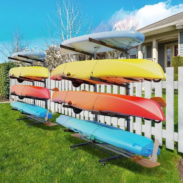 Alt view image 7 of 7 - Bonnlo Kayak Storage Rack, Adjustable Heavy Duty Kayak Rack for Kayaks Paddle Boards, Kayak Paddle Holder for Garage, Spacesaver, Gentle on Padding, Boat Organizer