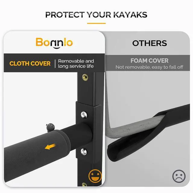 Alt view image 5 of 7 - Bonnlo Kayak Storage Rack, Adjustable Heavy Duty Kayak Rack for Kayaks Paddle Boards, Kayak Paddle Holder for Garage, Spacesaver, Gentle on Padding, Boat Organizer