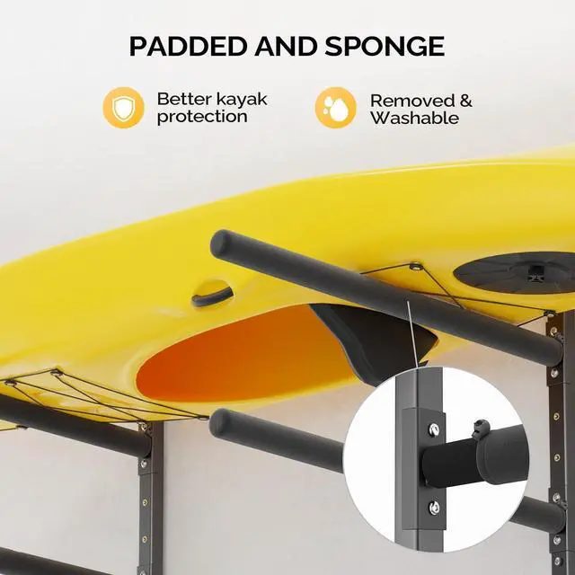 Alt view image 7 of 7 - Bonnlo Kayak Storage Rack, Adjustable Heavy Duty Kayak Rack for Kayaks Paddle Boards, Kayak Paddle Holder for Garage, Spacesaver, Gentle on Padding, Boat Organizer