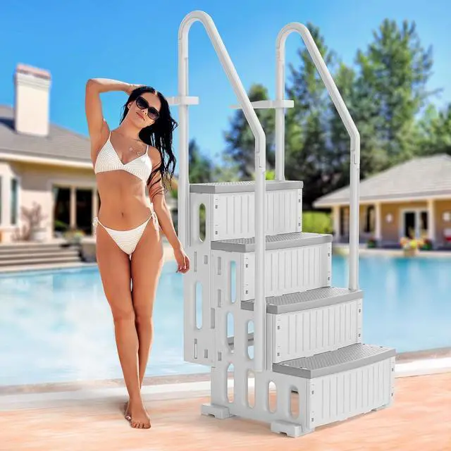 Main image of VINGLI Pool Ladder for Above Ground Pools 4-Step, Safety Stair - Full Gray | Pool step for above ground pools, sturdy handrails secure entry & exit, durable rust-resistant material, 400 capacity
