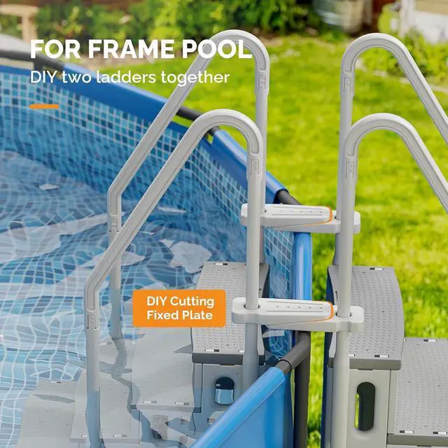 Alt view image 3 of 7 - VINGLI Pool Ladder for Above Ground Pools 4-Step, Safety Stair - Full Gray | Pool step for above ground pools, sturdy handrails secure entry & exit, durable rust-resistant material, 400 capacity