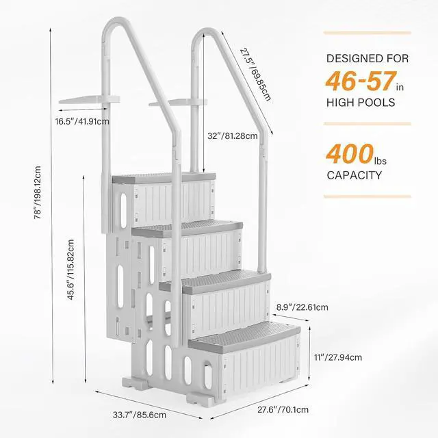 Alt view image 5 of 7 - VINGLI Pool Ladder for Above Ground Pools 4-Step, Safety Stair - Full Gray | Pool step for above ground pools, sturdy handrails secure entry & exit, durable rust-resistant material, 400 capacity
