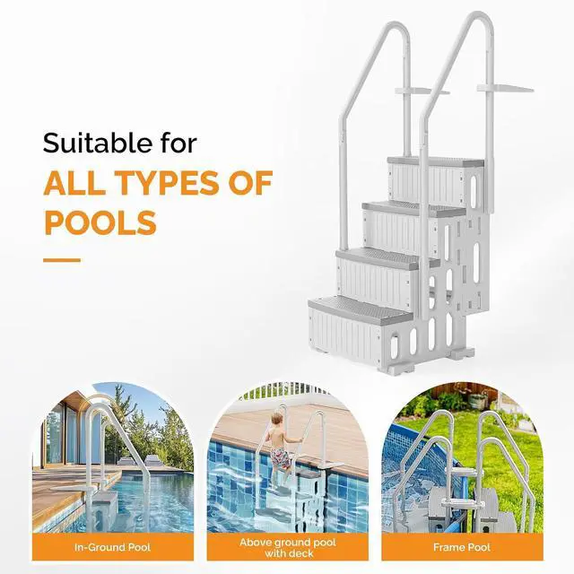 Alt view image 6 of 7 - VINGLI Pool Ladder for Above Ground Pools 4-Step, Safety Stair - Full Gray | Pool step for above ground pools, sturdy handrails secure entry & exit, durable rust-resistant material, 400 capacity