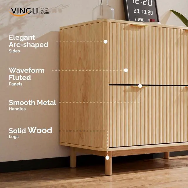 Alt view image 6 of 7 - VINGLI 2 Drawer File Cabinet, Home Office Filing Organizer, for Letter Legal A4 Size File Folder Storage, Modern Style Fluted Design, Wood Lateral Filing Cabinet, Printer Stand, Archivador (Oak)