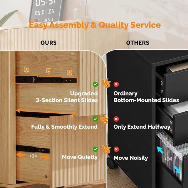 Alt view image 7 of 7 - VINGLI 2 Drawer File Cabinet, Home Office Filing Organizer, for Letter Legal A4 Size File Folder Storage, Modern Style Fluted Design, Wood Lateral Filing Cabinet, Printer Stand, Archivador (Oak)