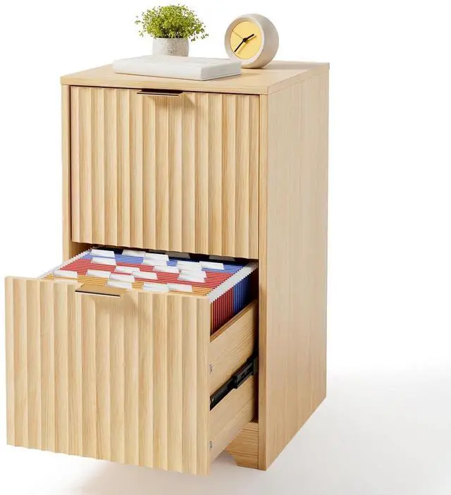 Main image of VINGLI 2 Drawer File Cabinet, Home Office Filing Organizer, for Letter Size File Folder Storage, Modern Style Fluted Design, Wood Vertical Filing Cabinet, Printer Stand, Archivador (Oak)