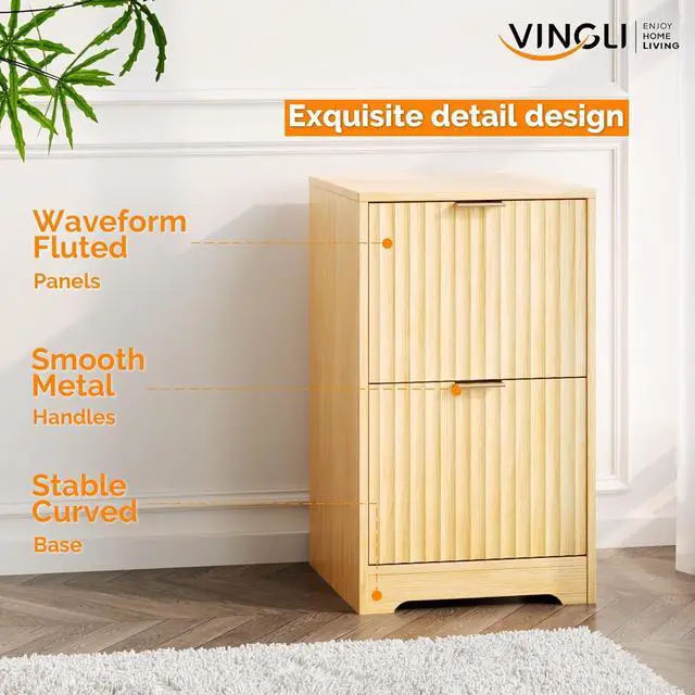 Alt view image 5 of 7 - VINGLI 2 Drawer File Cabinet, Home Office Filing Organizer, for Letter Size File Folder Storage, Modern Style Fluted Design, Wood Vertical Filing Cabinet, Printer Stand, Archivador (Oak)