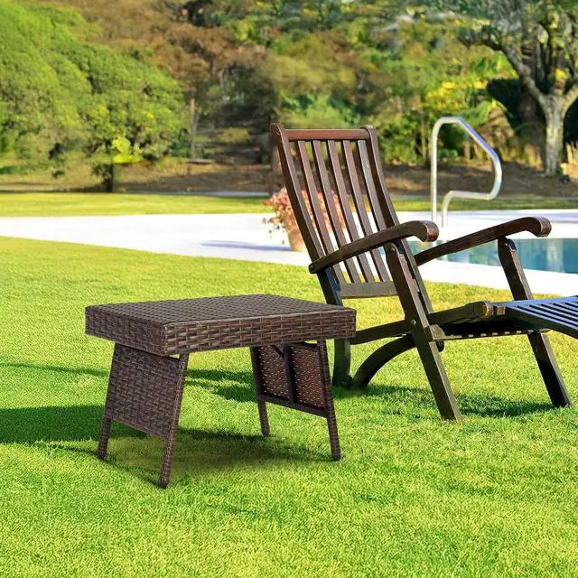 Alt view image 7 of 7 - VINGLI Outdoor Folding Rattan Side Table, Portable Wicker End Table for Patio, Garden, Poolside, and Indoor Use, Mix Mocha