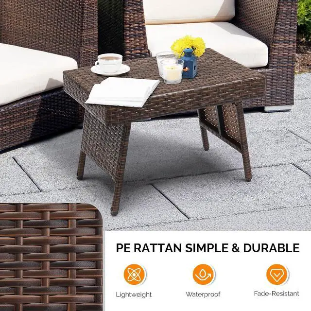 Alt view image 4 of 7 - VINGLI Outdoor Folding Rattan Side Table, Portable Wicker End Table for Patio, Garden, Poolside, and Indoor Use, Mix Mocha