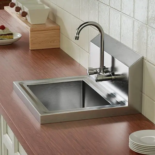 Alt view image 6 of 7 - Bonnlo Upgraded Commercial Hand Wash Sink Stainless Steel Prep/ Bar Sinks - Wall Mount Utility Sink with Faucet, Heavy Duty Hand Washing Basin for Commercial Restaurant RV Kitchen, 17x 15 x 14