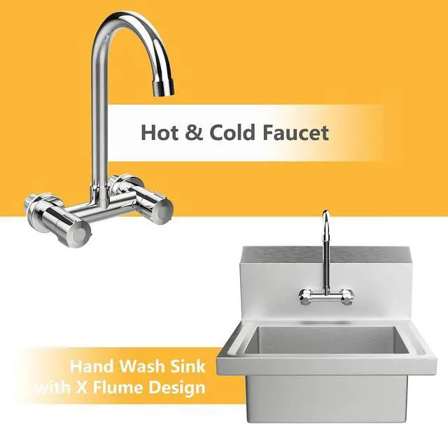 Alt view image 3 of 7 - Bonnlo Upgraded Commercial Hand Wash Sink Stainless Steel Prep/ Bar Sinks - Wall Mount Utility Sink with Faucet, Heavy Duty Hand Washing Basin for Commercial Restaurant RV Kitchen, 17x 15 x 14