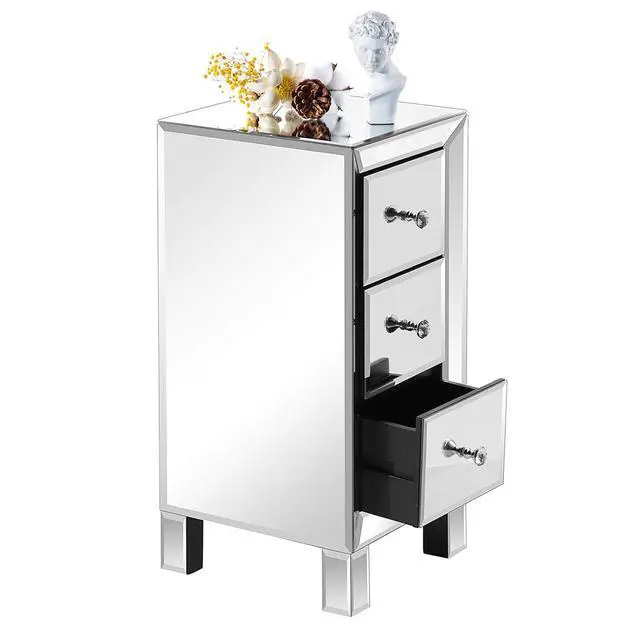 Alt view image 6 of 7 - Bonnlo 3-Drawer Mirrored Nightstand End Table Bedside Table for Bedroom, Living Room, Silver, 11.7" L x 11.8" W x 23.8" H