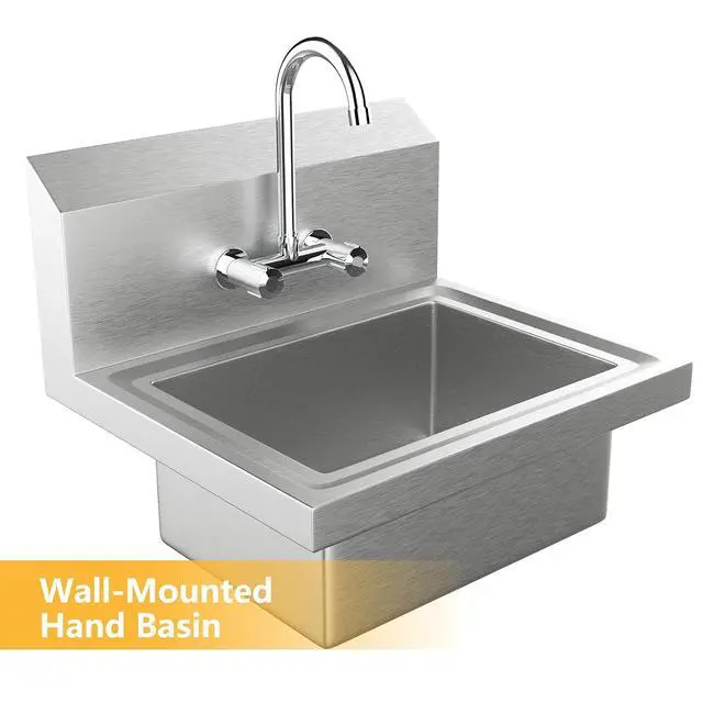 Alt view image 2 of 7 - Bonnlo Upgraded Commercial Hand Wash Sink Stainless Steel Prep/ Bar Sinks - Wall Mount Utility Sink with Faucet, Heavy Duty Hand Washing Basin for Commercial Restaurant RV Kitchen, 17x 15 x 14