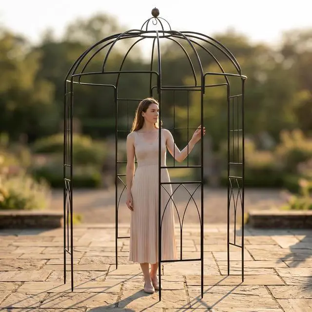 Alt view image 5 of 7 - Garden Arches Arbors Birdcage Shape,9' High x 6.8' Wide,Metal Pergola Pavilion Gazebo Enduring Iron Trellis Plants Support Use for Outdoor Garden Arbor Climbing Plants Wedding Arches Ceremony