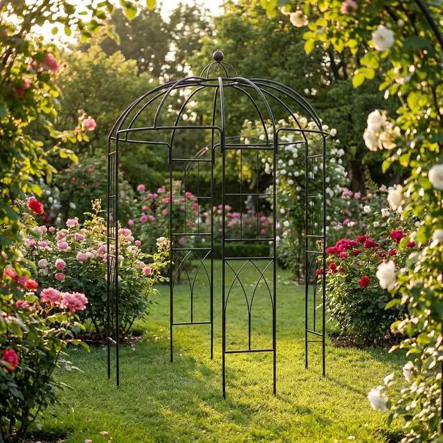 Alt view image 7 of 7 - Garden Arches Arbors Birdcage Shape,9' High x 6.8' Wide,Metal Pergola Pavilion Gazebo Enduring Iron Trellis Plants Support Use for Outdoor Garden Arbor Climbing Plants Wedding Arches Ceremony