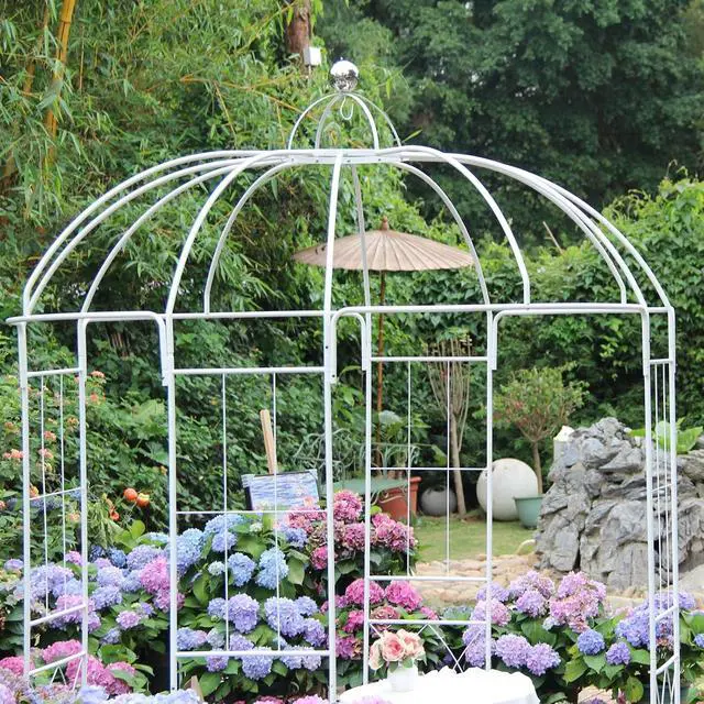Alt view image 3 of 7 - Birdcage Shape Garden Arches Arbors,9' High x 6.8' Wide,Metal Gazebo White Enduring Iron Trellis Plants Stand Use for Outdoor Garden Climbing Plants Wedding Arches Ceremony