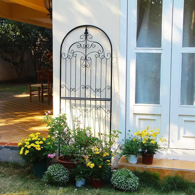 Main image of Garden Trellis for Climbing Plants 70.8" H x 25.6" W Metal Wrought Iron Outdoor Wall Panel for Vines Flowers Elegant Accent Decorative Garden Structure