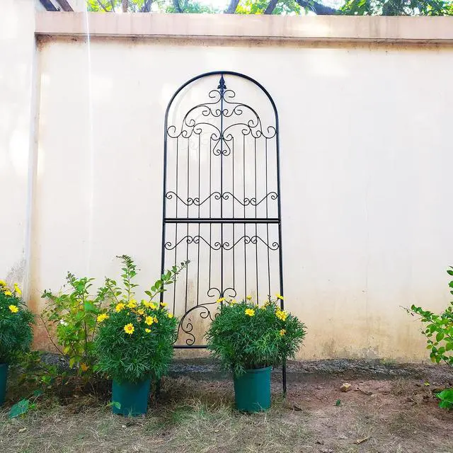Alt view image 2 of 7 - Garden Trellis for Climbing Plants 70.8" H x 25.6" W Metal Wrought Iron Outdoor Wall Panel for Vines Flowers Elegant Accent Decorative Garden Structure