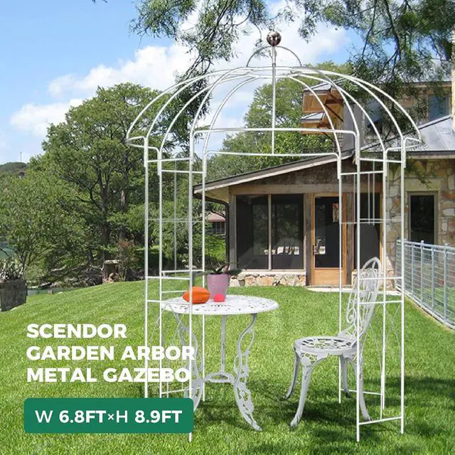 Alt view image 7 of 7 - Birdcage Shape Garden Arches Arbors,9' High x 6.8' Wide,Metal Gazebo White Enduring Iron Trellis Plants Stand Use for Outdoor Garden Climbing Plants Wedding Arches Ceremony