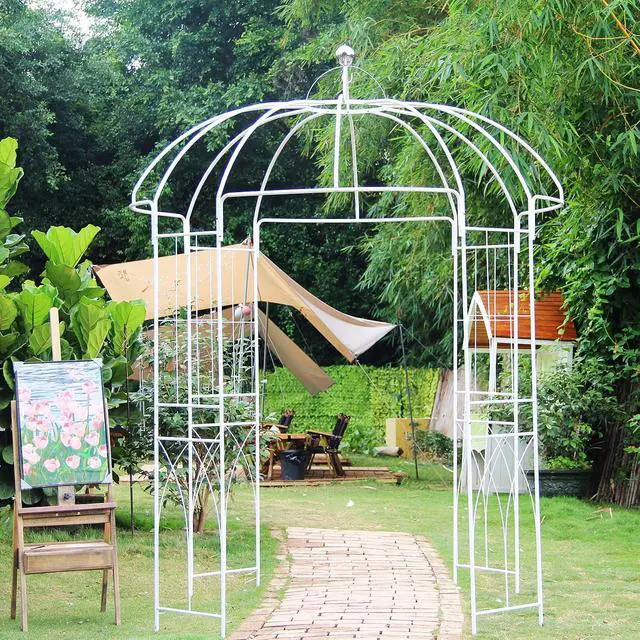 Alt view image 6 of 7 - Birdcage Shape Garden Arches Arbors,9' High x 6.8' Wide,Metal Gazebo White Enduring Iron Trellis Plants Stand Use for Outdoor Garden Climbing Plants Wedding Arches Ceremony