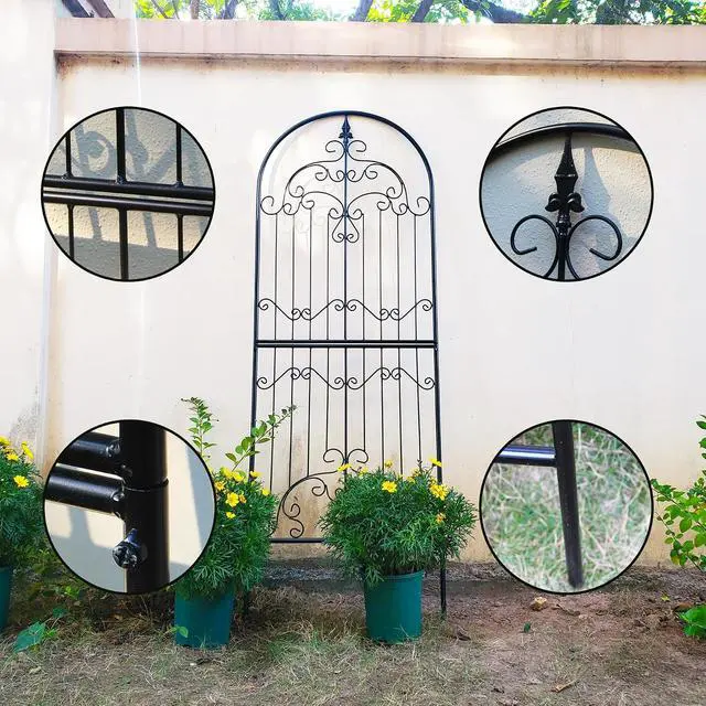 Alt view image 4 of 7 - Garden Trellis for Climbing Plants 70.8" H x 25.6" W Metal Wrought Iron Outdoor Wall Panel for Vines Flowers Elegant Accent Decorative Garden Structure