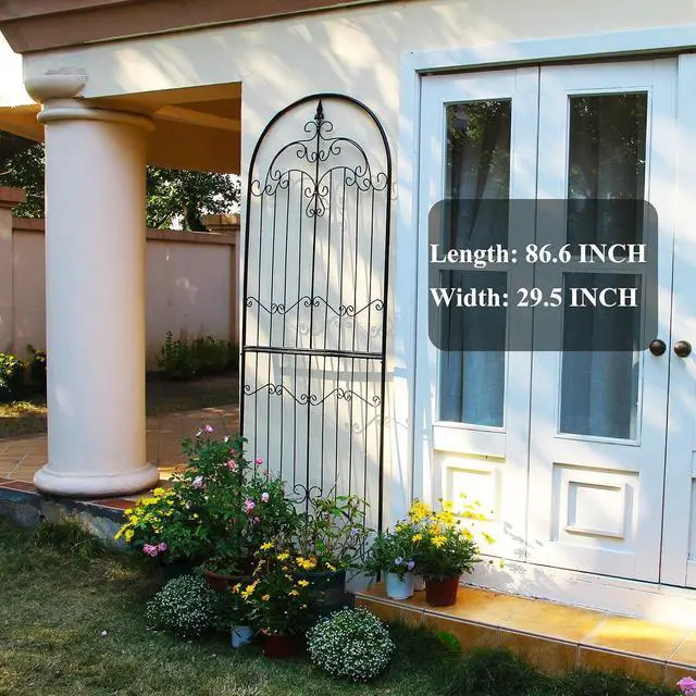 Alt view image 2 of 7 - Garden Trellis for Climbing Plants 86.6" H x 29.5" W Tall Garden Trellis Wrought Iron Heavy Scroll Metal Decoration Lawn Patio for Rose Clematis Ivy Weather Resistant