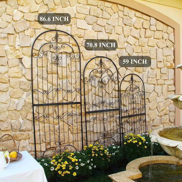 Alt view image 6 of 7 - Garden Trellis for Climbing Plants 59" H x 21.6" W Metal Unique Design Decorative Garden Structure Weather-Resistant Trellises Outdoor Decor Flowers Roses Vine Ivy Clematis