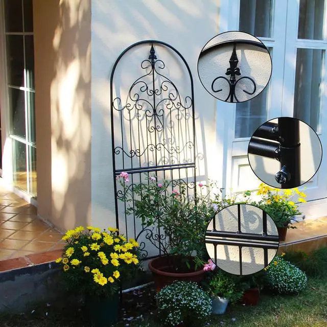 Alt view image 3 of 7 - Garden Trellis for Climbing Plants 59" H x 21.6" W Metal Unique Design Decorative Garden Structure Weather-Resistant Trellises Outdoor Decor Flowers Roses Vine Ivy Clematis