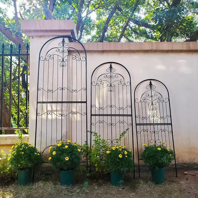 Alt view image 7 of 7 - Garden Trellis for Climbing Plants 59" H x 21.6" W Metal Unique Design Decorative Garden Structure Weather-Resistant Trellises Outdoor Decor Flowers Roses Vine Ivy Clematis