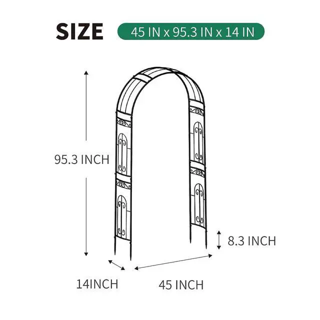 Alt view image 3 of 7 - Metal Garden Arbor Wedding Arch 95.3" H x 45" W, Heavy Duty Rustproof Iron Pergola Trellis for Climbing Plants Outdoor Garden Patio Pathway Lawn Ceremony Party Decoration