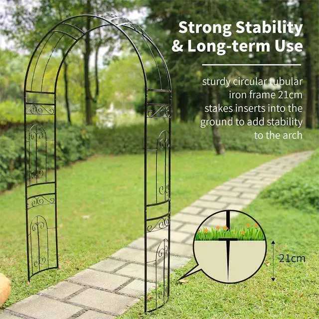 Alt view image 4 of 7 - Metal Garden Arbor Wedding Arch 95.3" H x 45" W, Heavy Duty Rustproof Iron Pergola Trellis for Climbing Plants Outdoor Garden Patio Pathway Lawn Ceremony Party Decoration