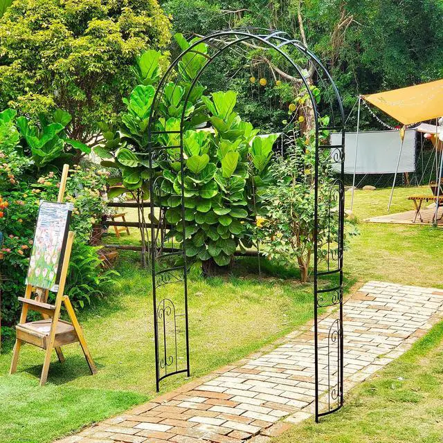 Alt view image 2 of 7 - Metal Garden Arbor Wedding Arch 95.3" H x 45" W, Heavy Duty Rustproof Iron Pergola Trellis for Climbing Plants Outdoor Garden Patio Pathway Lawn Ceremony Party Decoration