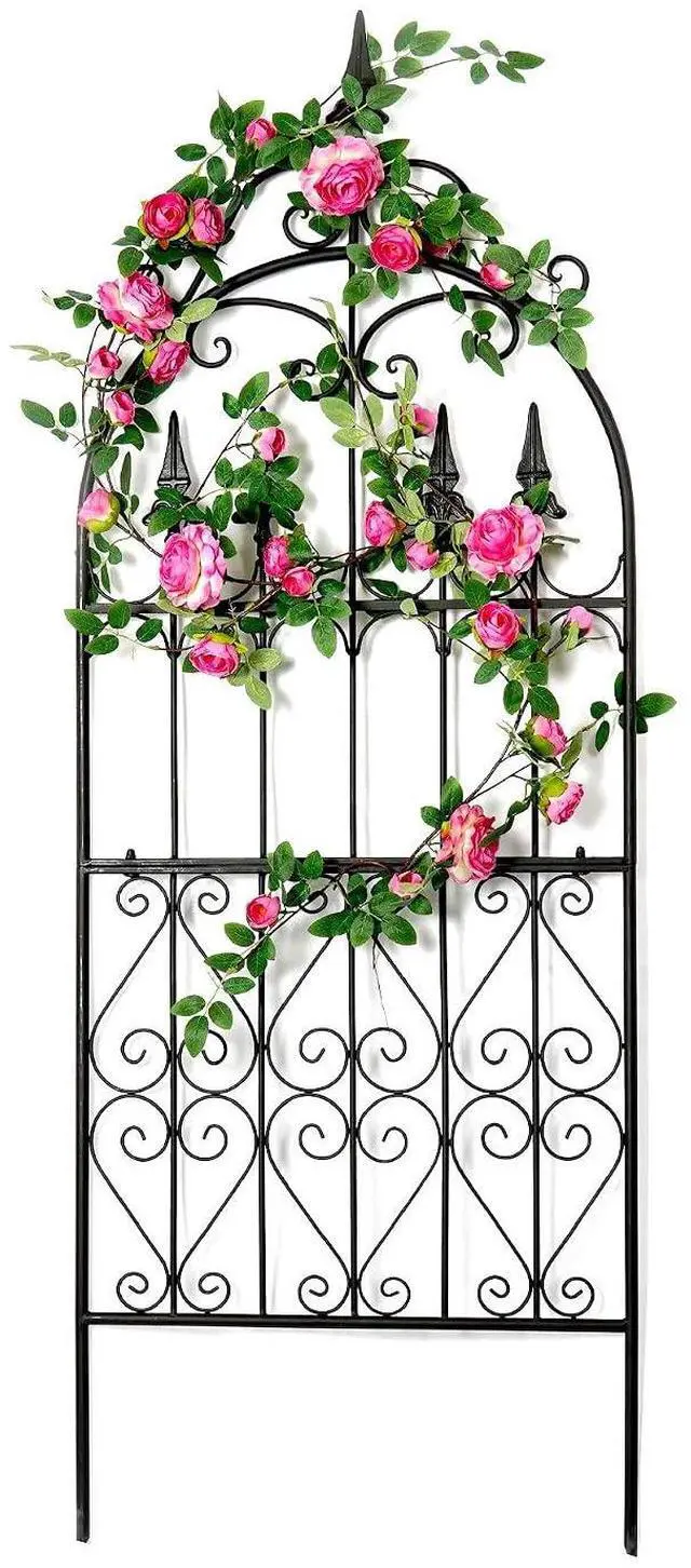 Main image of Trellis for Climbing Plants, 60" H x 21.7" W Heavy Duty Metal Trellis, 5FT Rustproof Black Iron Vine Support Trellis with Ground Stakes, Decorative Cupid Arrow Design for Roses, Vines