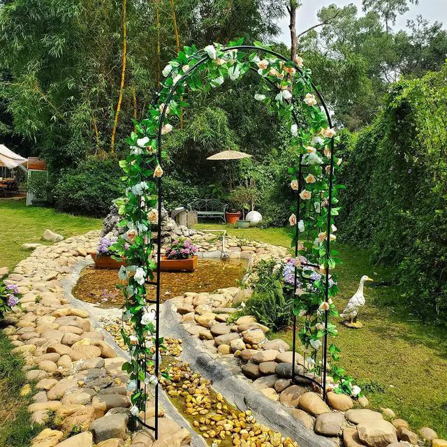 Alt view image 6 of 7 - Metal Garden Arbor Wedding Arch 95.3" H x 45" W, Heavy Duty Rustproof Iron Pergola Trellis for Climbing Plants Outdoor Garden Patio Pathway Lawn Ceremony Party Decoration