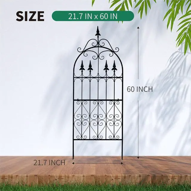 Alt view image 4 of 7 - Trellis for Climbing Plants, 60" H x 21.7" W Heavy Duty Metal Trellis, 5FT Rustproof Black Iron Vine Support Trellis with Ground Stakes, Decorative Cupid Arrow Design for Roses, Vines