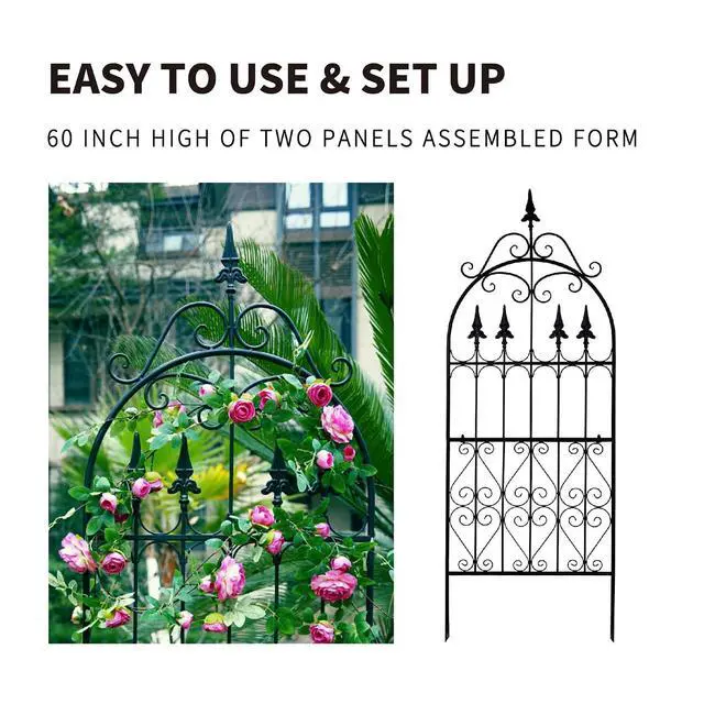 Alt view image 7 of 7 - Trellis for Climbing Plants, 60" H x 21.7" W Heavy Duty Metal Trellis, 5FT Rustproof Black Iron Vine Support Trellis with Ground Stakes, Decorative Cupid Arrow Design for Roses, Vines