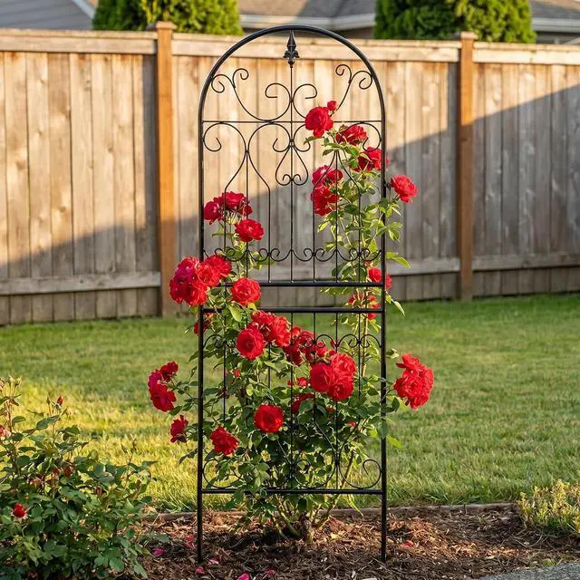 Alt view image 2 of 7 - Trellis for Climbing Plants 70.8" H x 24.5" W Metal Premium Quality Material Rust-Resistant Climbing Frame Stylish Garden Addition Outdoor Roses Vine Ivy Clematis Trellises Black 1 Pack