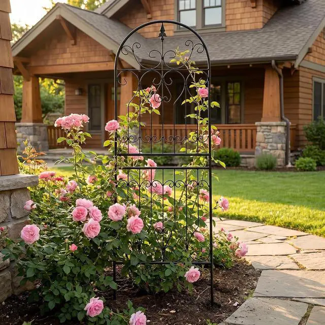 Alt view image 4 of 7 - Trellis for Climbing Plants 70.8" H x 24.5" W Metal Premium Quality Material Rust-Resistant Climbing Frame Stylish Garden Addition Outdoor Roses Vine Ivy Clematis Trellises Black 1 Pack
