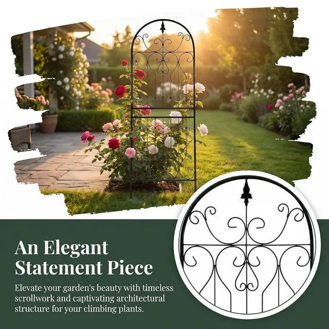Alt view image 7 of 7 - Trellis for Climbing Plants 70.8" H x 24.5" W Metal Premium Quality Material Rust-Resistant Climbing Frame Stylish Garden Addition Outdoor Roses Vine Ivy Clematis Trellises Black 1 Pack
