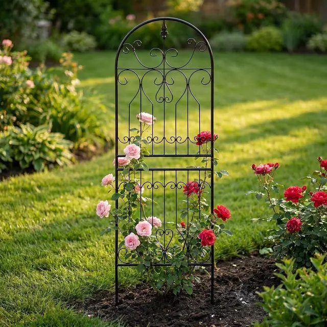 Alt view image 3 of 7 - Trellis for Climbing Plants 70.8" H x 24.5" W Metal Premium Quality Material Rust-Resistant Climbing Frame Stylish Garden Addition Outdoor Roses Vine Ivy Clematis Trellises Black 1 Pack