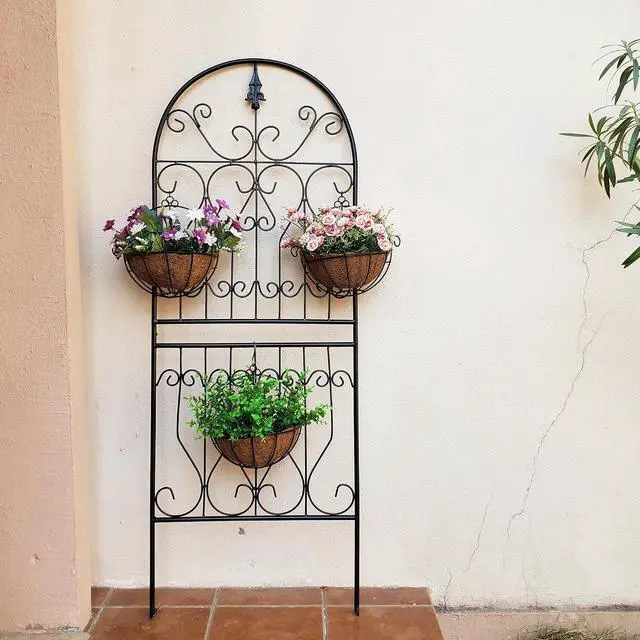 Alt view image 4 of 7 - Trellis for Climbing Plants 59" H x 22" W Metal Unique Design Decorative Garden Structure Weather-Resistant Trellises Outdoor Decor Flowers Roses Vine Ivy Clematis 1 Pack