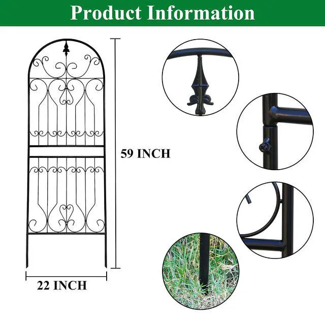 Alt view image 3 of 7 - Trellis for Climbing Plants 59" H x 22" W Metal Unique Design Decorative Garden Structure Weather-Resistant Trellises Outdoor Decor Flowers Roses Vine Ivy Clematis 1 Pack