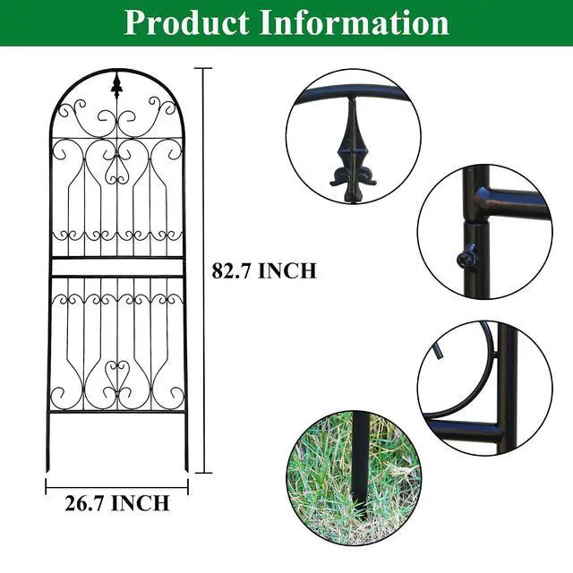 Alt view image 3 of 7 - Metal Trellis 82.7" H x 26.7" W Tall Powder-Coated Black Garden Trellis Wrought Iron Heavy Scroll Metal Decoration Lawn Patio for Rose Clematis Ivy Weather Resistant Garden Addition 1 Pack