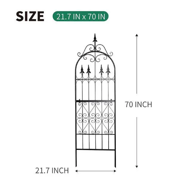 Alt view image 3 of 7 - Garden Trellis for Climbing Plants, 70" H x 21.7" W Heavy Duty Metal Trellis, 6FT Rustproof Black Iron Vine Support Trellis with 9.2" Ground Stakes, Decorative Cupid Arrow Design Roses, Vines