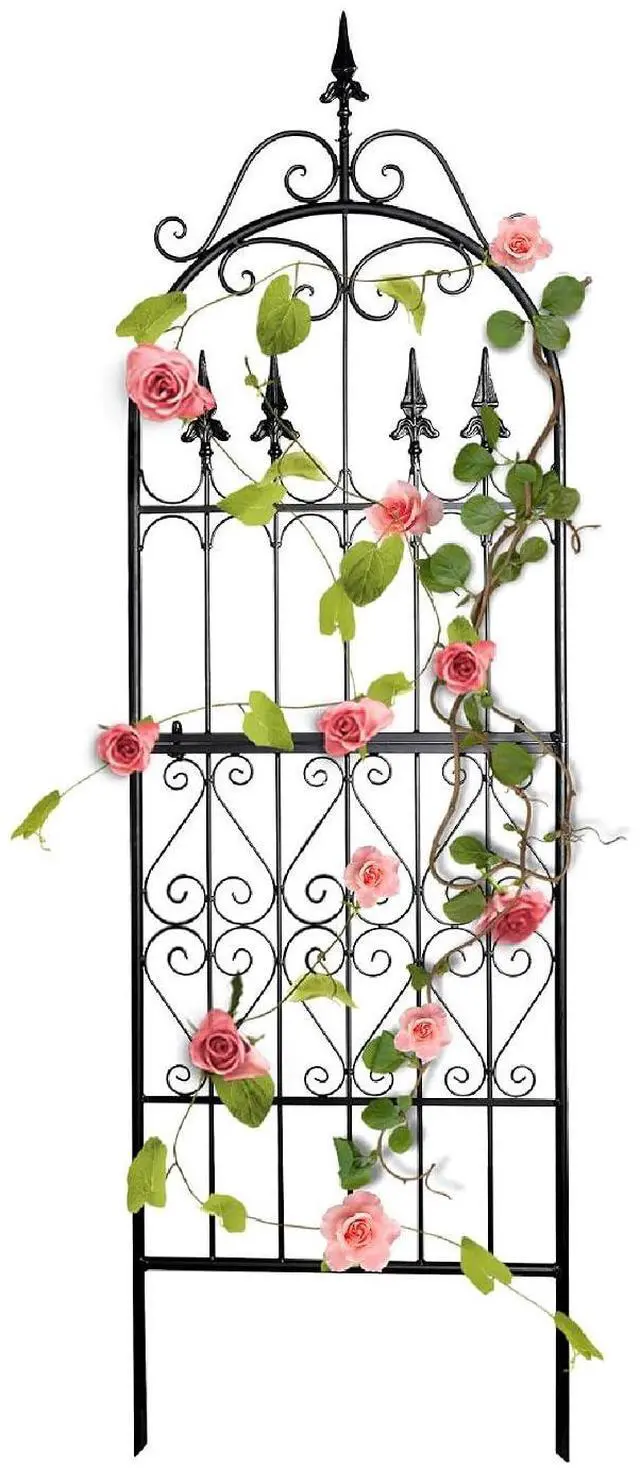 Main image of Garden Trellis for Climbing Plants, 70" H x 21.7" W Heavy Duty Metal Trellis, 6FT Rustproof Black Iron Vine Support Trellis with 9.2" Ground Stakes, Decorative Cupid Arrow Design Roses, Vines